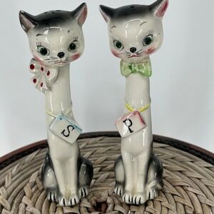 Vintage Victoria Ceramics Japan Cat Salt and Pepper Shakers MCM Green Eyes